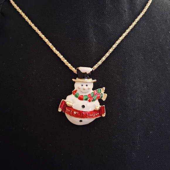 Charming Snowman Necklace with Gold Chain - Picture 3 of 3